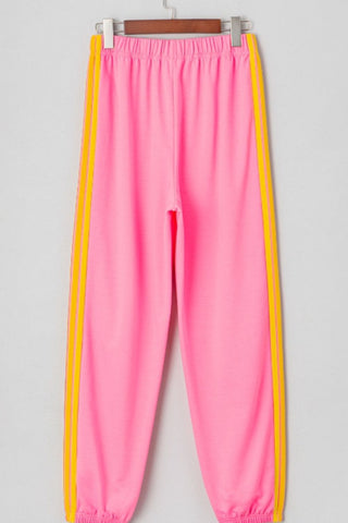 Contrast Striped Elastic Waist Active Pants