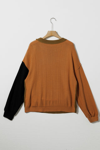 Contrast Round Neck Dropped Shoulder Sweater