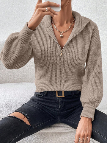 Half Zip Dropped Shoulder Sweater