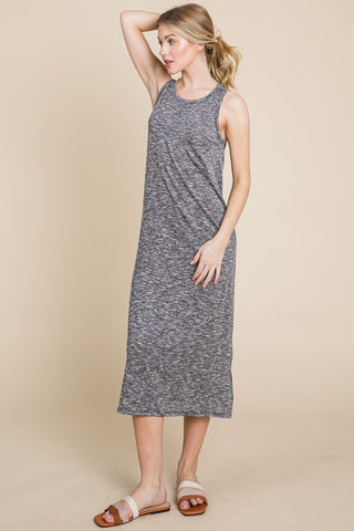 Round Neck Slit Midi Tank Dress