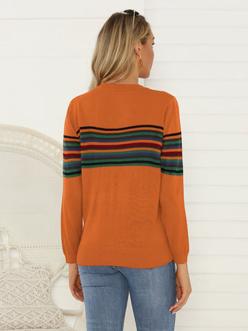 Striped Round Neck Long Sleeve Sweater