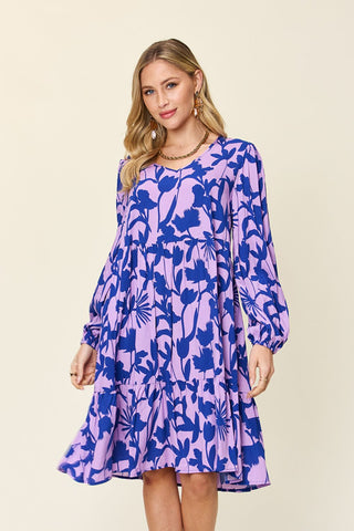 Full Size Printed Ruffle Hem Dress with Pocket