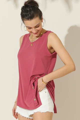 Nine xis Round Neck Button Side Tank