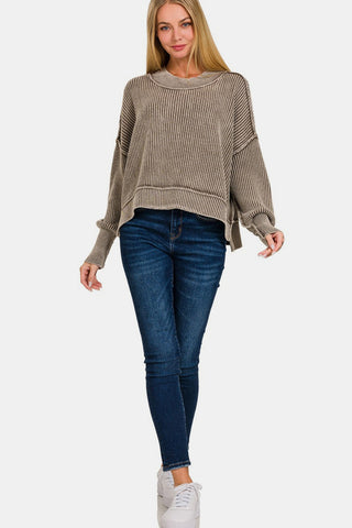 Banana Exposed Seam Round Neck Dropped Shoulder Sweater