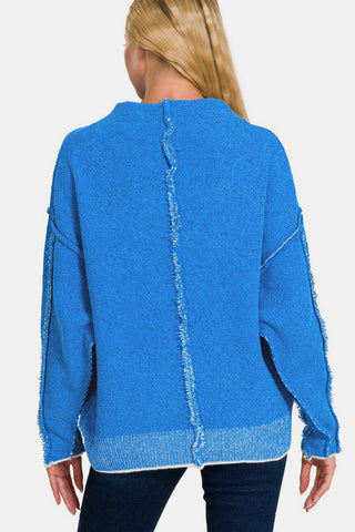 Exposed Seam Mock Neck Long Sleeve Sweater