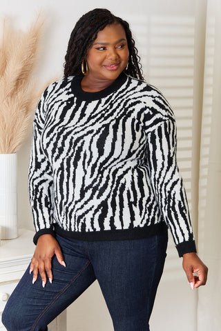 Famish Full Size Zebra Print Sweater