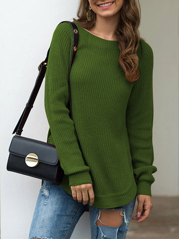 Slit Round Neck Long Sleeve Sweater