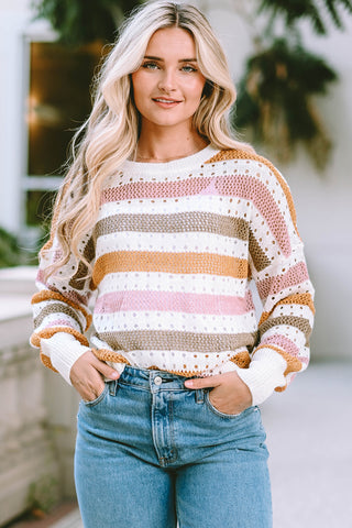 Striped Round Neck Long Sleeve Knit Top