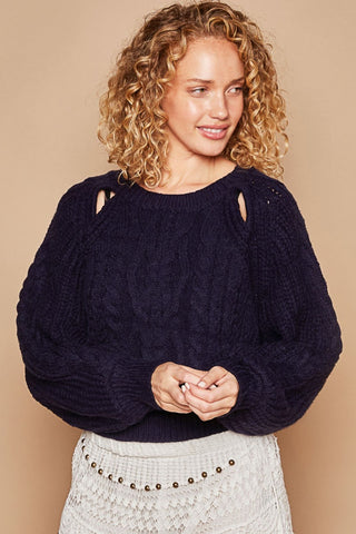 Cable Knit Cutout Long Sleeve Sweater