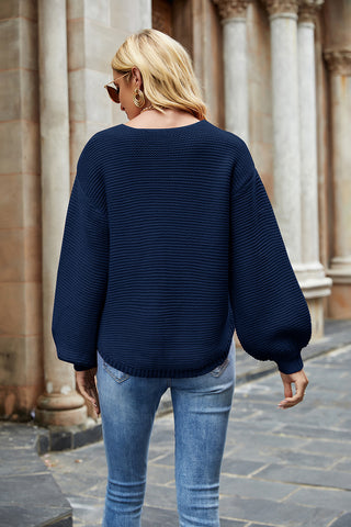 Round Neck Lantern Sleeve Sweater