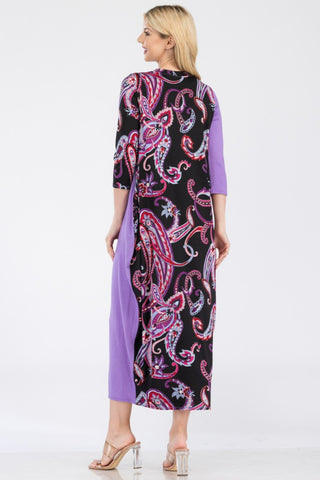 Full Size Paisley Contrast Midi Dress with Pockets