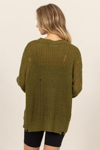 HAYFEVER Distressed Long Sleeve Knit Top