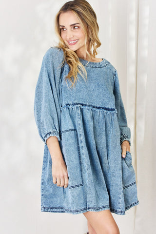 Full Size Oversized Denim Baby doll Dress