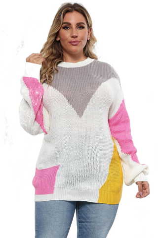 Plus Size Color Block Round Neck Sweater