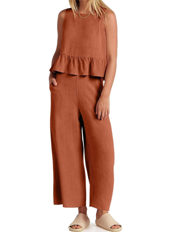 Full Size Round Neck Top and Wide Leg Pants Set