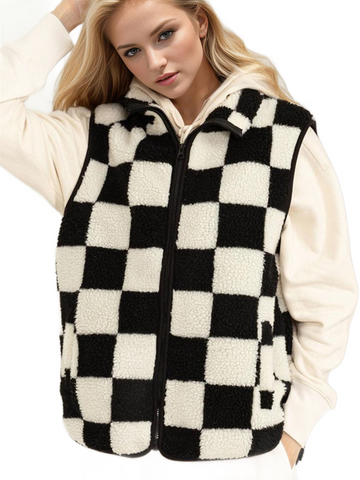 Full Size Zip Up Checkered Vest Cost