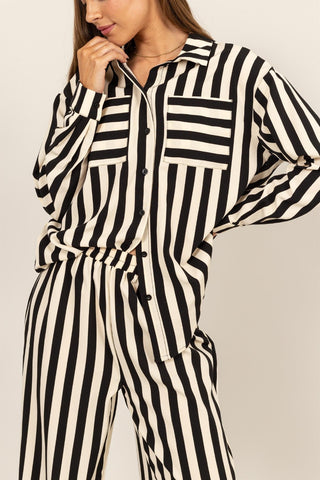 Striped Button Up Shirt and Pants Set