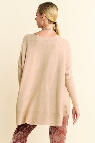 Davis & Dani Round Neck Dropped Shoulder Long Sleeve Knit Top