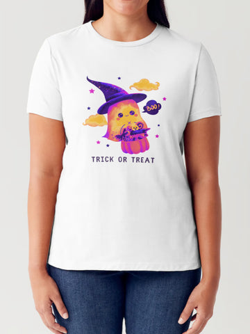 Simply Love Full Size TRICK OR TREAT Ghost Graphic Short Sleeve Tubular T-Shirt