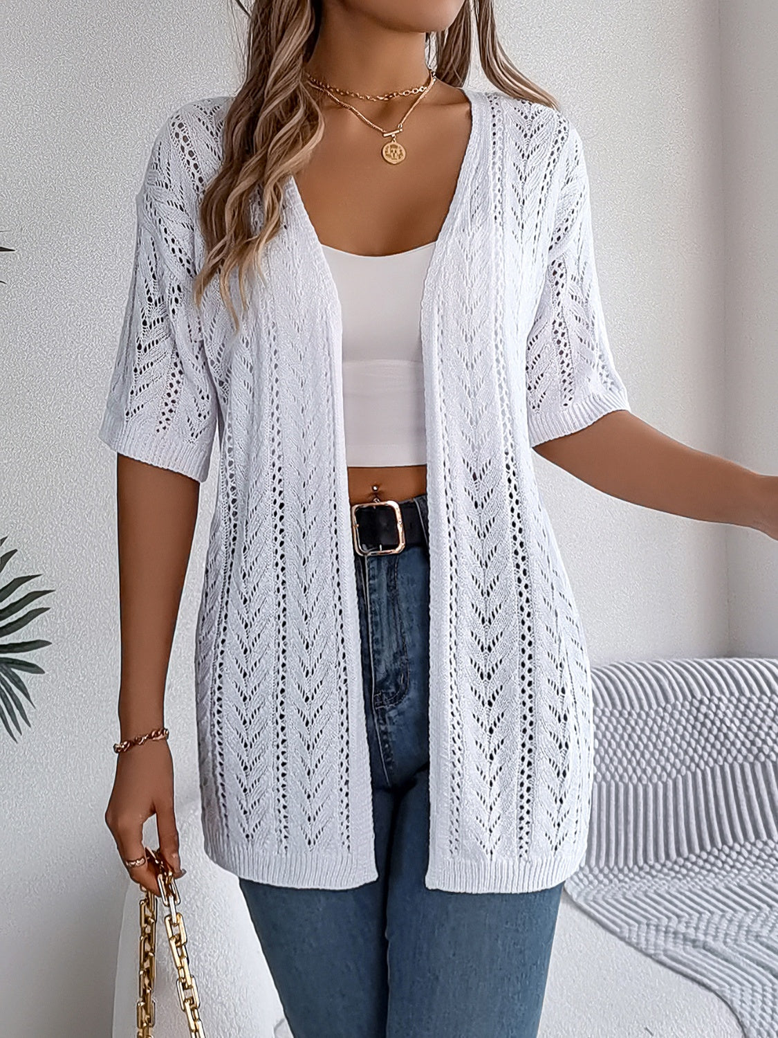 Open Front Half Sleeve Cardigan