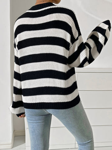 Striped Round Neck Long Sleeve Sweater