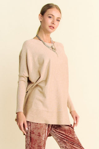 Davis & Dani Round Neck Dropped Shoulder Long Sleeve Knit Top