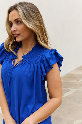 Ruffle Sleeve Smocked Detail Mini Dress