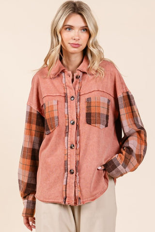 Button Down Contrast Plaid Patchwork Shacked