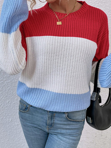 Color Block Round Neck Sweater