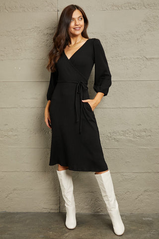 Full Size Surplice Flare Ruching Dress