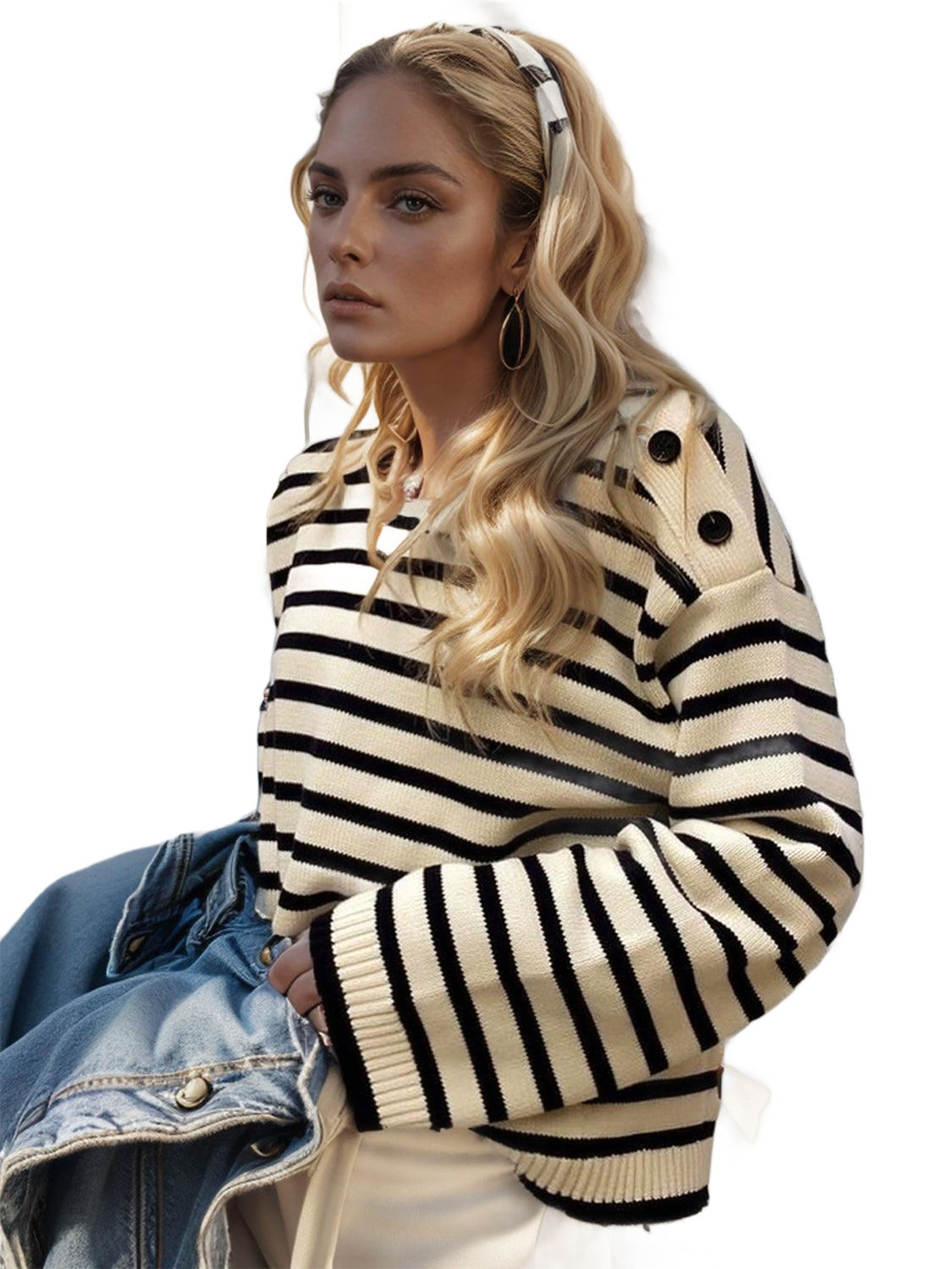 Striped Round Neck Long Sleeve Knit Top