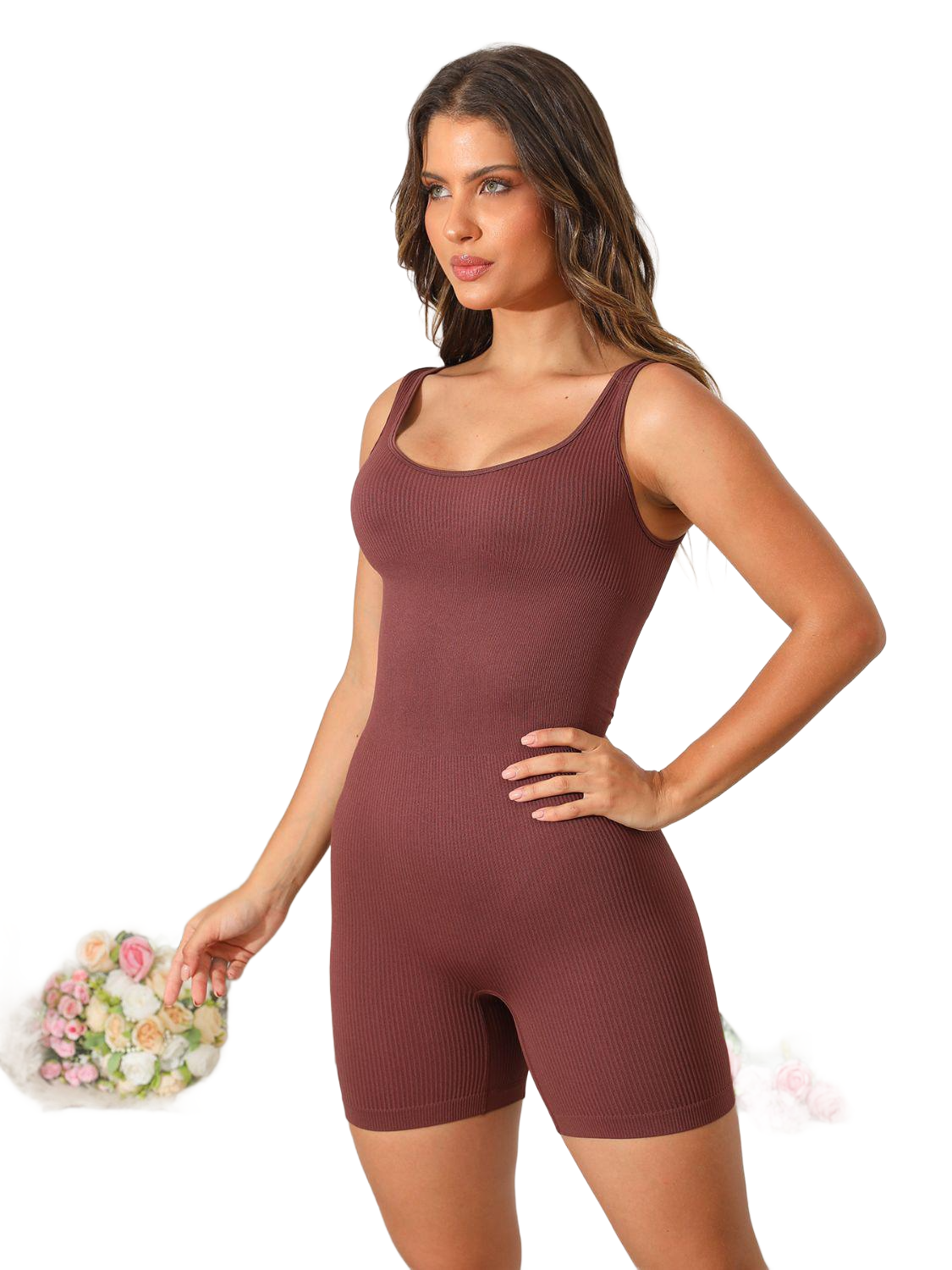 Scoop Neck Wide Strap Active Romper