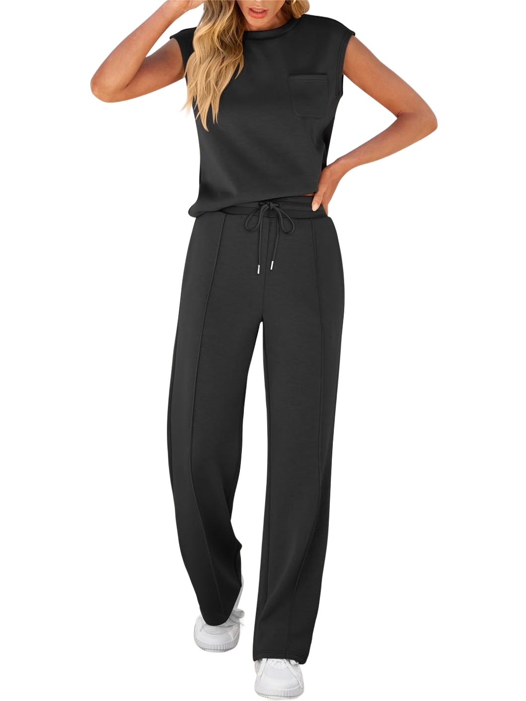 Full Size Round Neck Top and Drawstring Pants Set