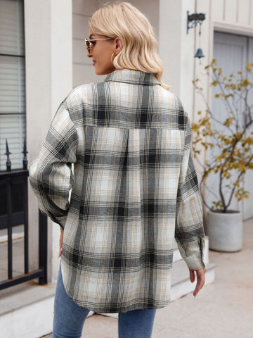 Plaid Collared Neck Long Sleeve Shirt