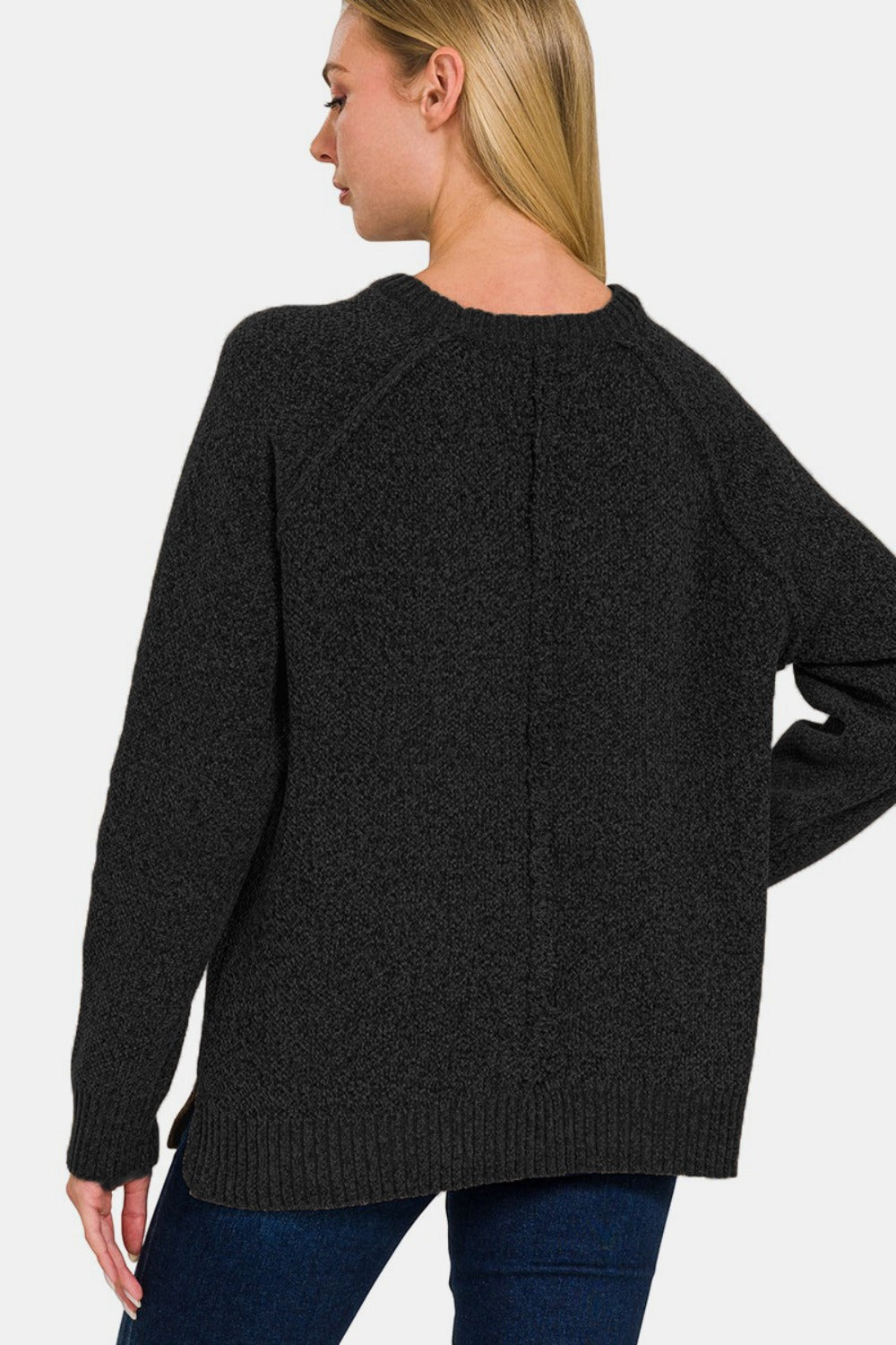 Ze nana Side Slit Raglan Sleeve Sweater