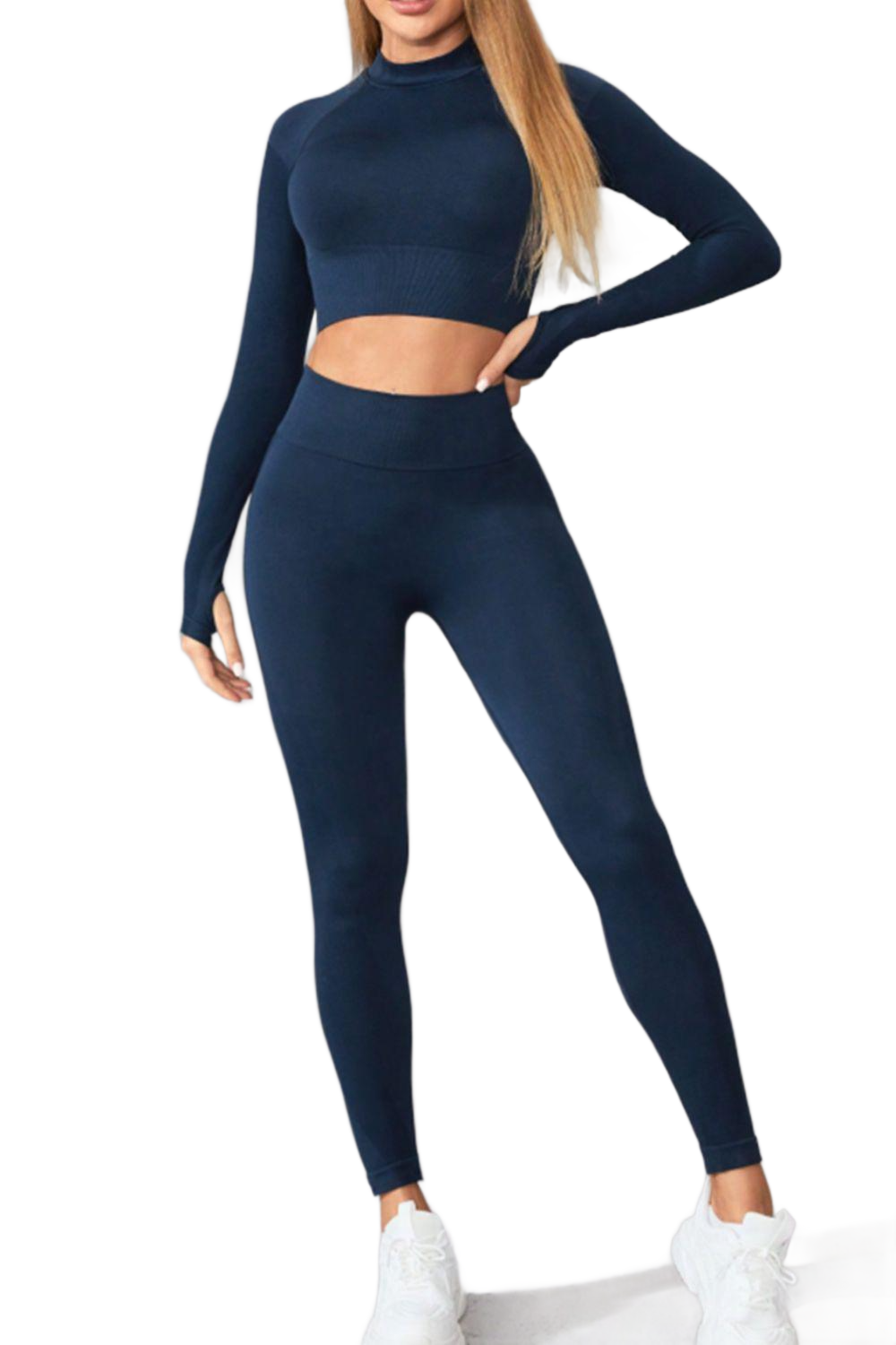 Mock Neck Long Sleeve Top and Pants Active Set