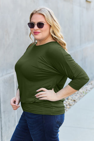 Full Size Round Neck Batting Sleeve Top