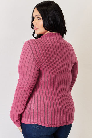 Full Size Ribbed Mock Neck Long Sleeve T-Shirt