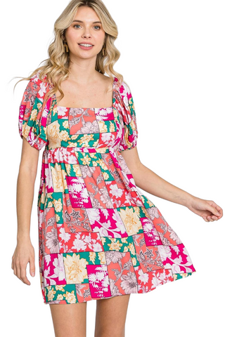 Floral Ruff Sleeve Mini Dress