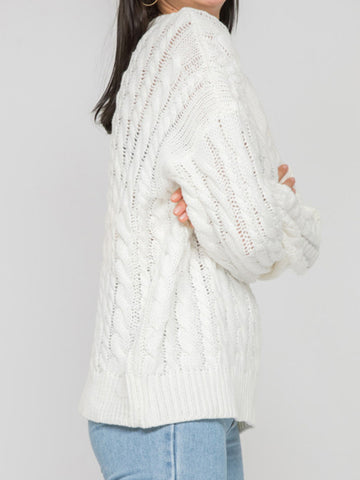 Round Sleeve Cable-Knit Sweater