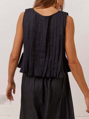 Loveset Pleated Tied Round Neck Vest