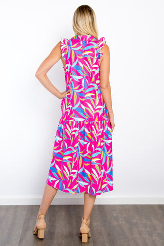 Print Ruffled Midi Dress with Pockets