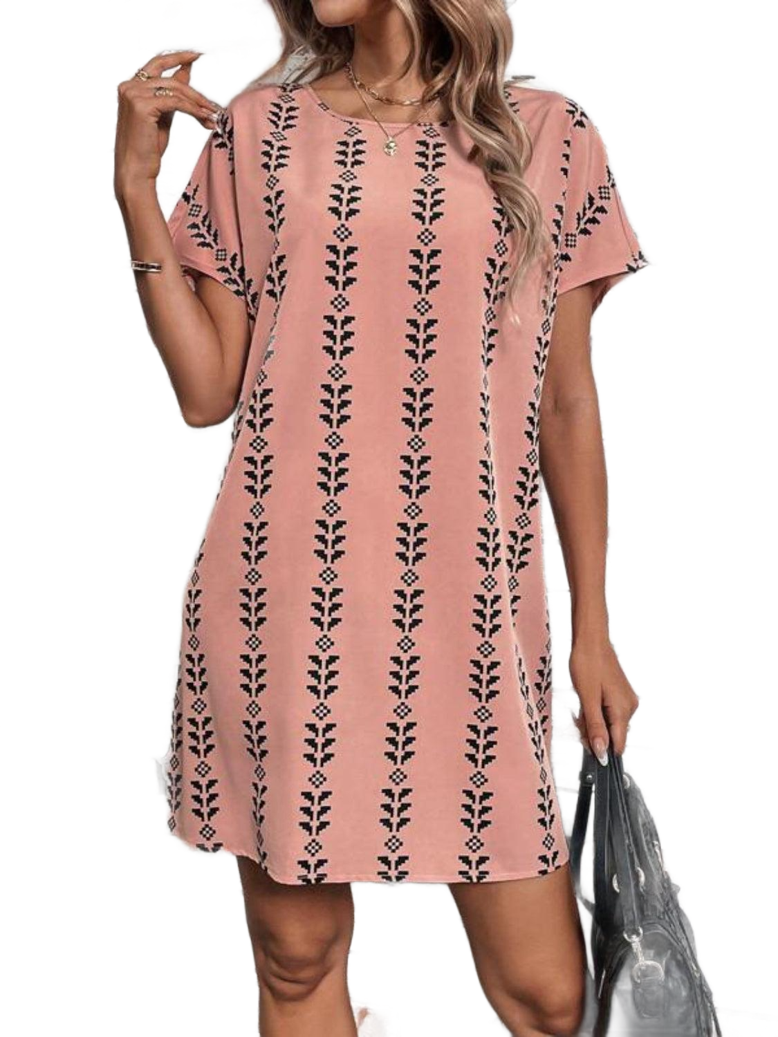 Printed Round Neck Short Sleeve Dress