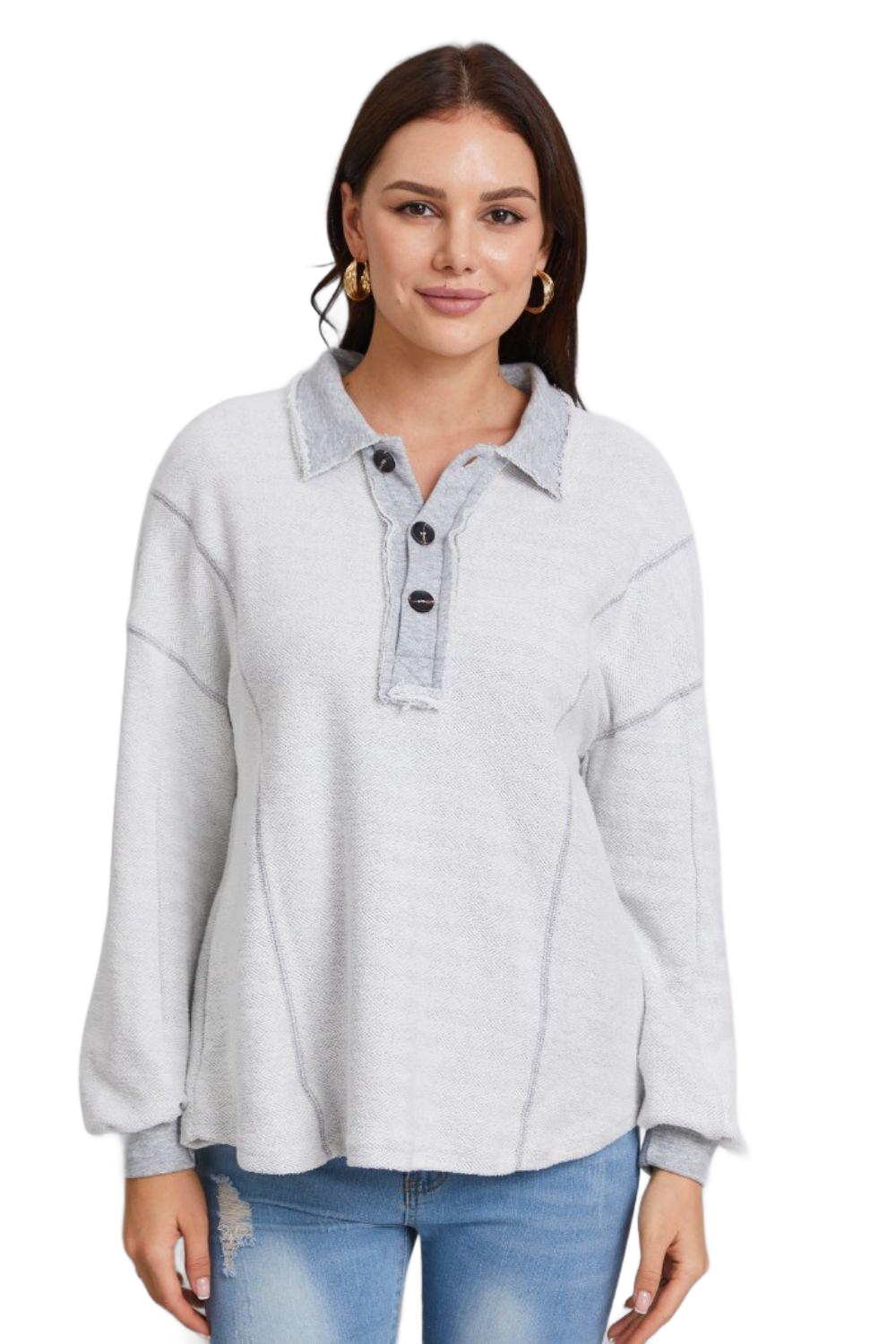 Half Button Dropped Shoulder Sweatshirt