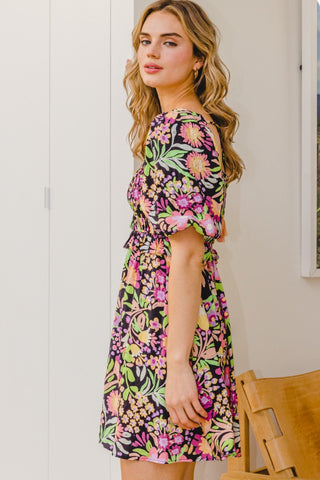 I Full Size Floral Tie-Back Mini Dress