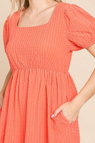 Textured Square Neck Short Sleeve Dress