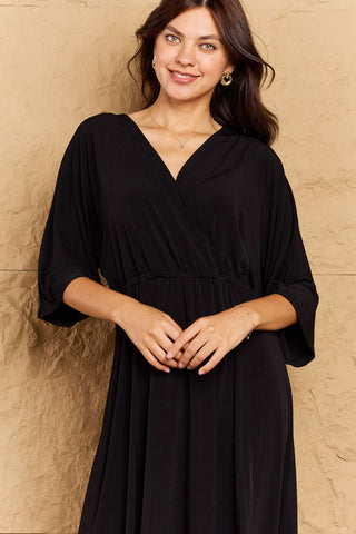 Solid Surplice Midi Dress