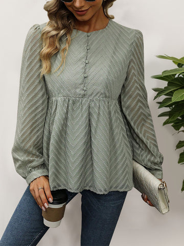 Plum Round Neck Long Sleeve Blouse