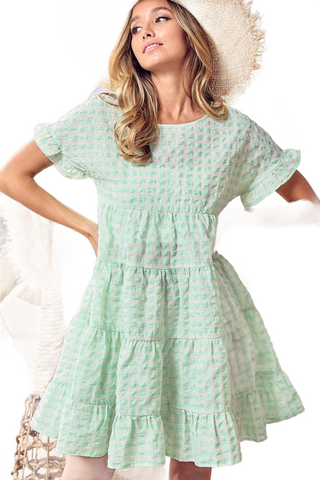 Ruffled Hem Short Sleeve Tiered Dress