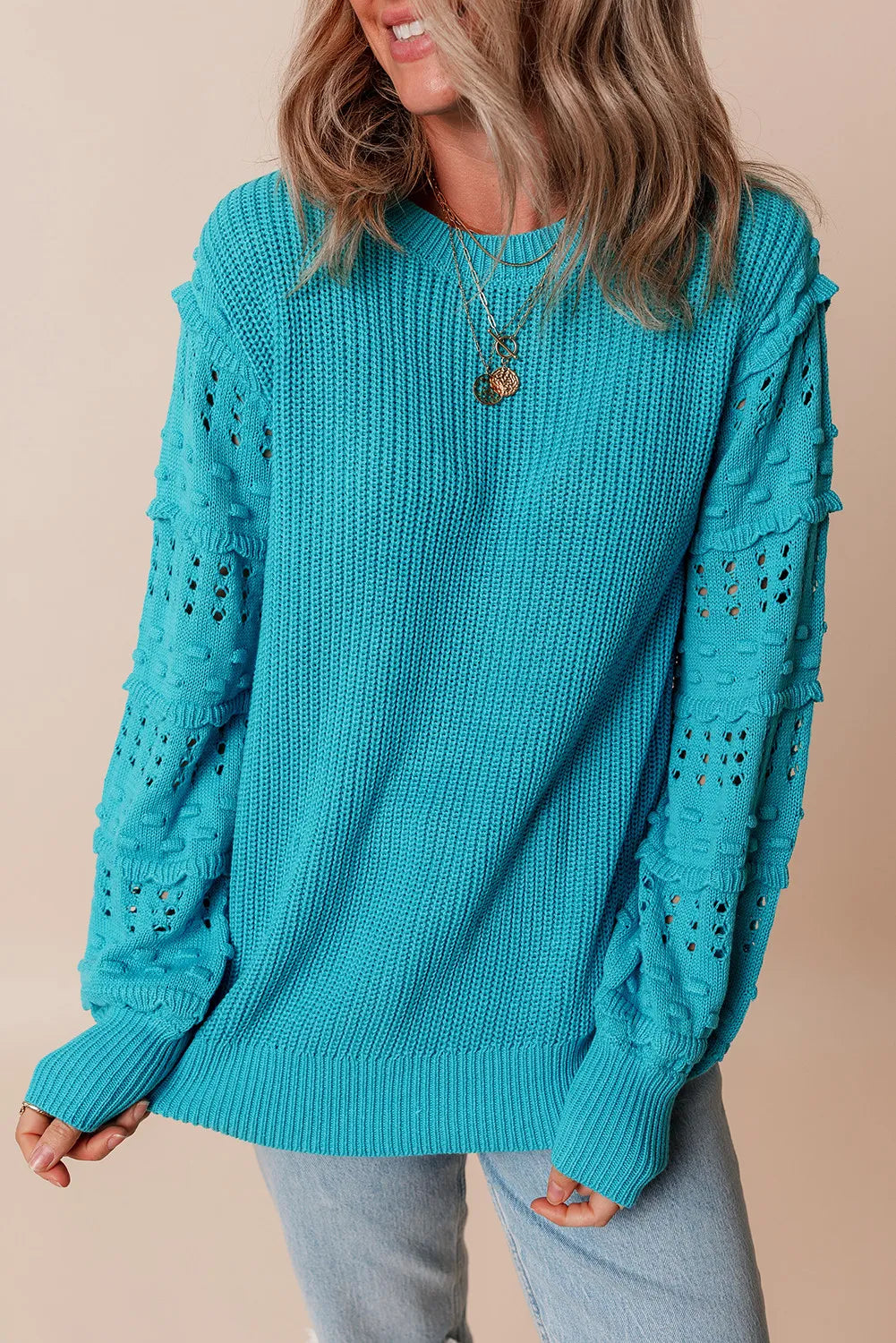 Frill Round Neck Long Sleeve Sweater